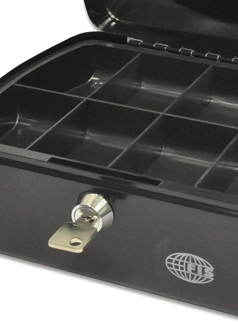 FIS Cash Box Steel Black Color With key lock, 205 x 160 x 90 mm, 8 Inch Lock Size - FSCPTS0130BK - Image 3