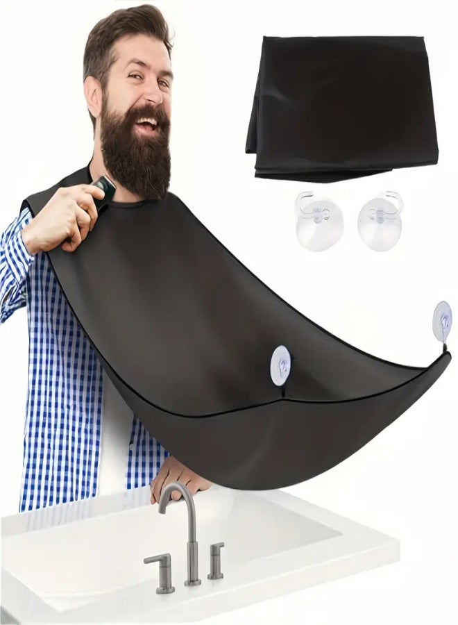 AROAQ Premium Beard Shaving Apron for Men – Leak-Proof, Adjustable Barber-Grade Beard Bib for Precision Shaves | Stylish & Easy-to-Clean Polyester Beard Catcher - Black - Image 1