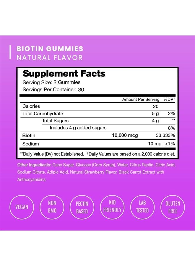 NutraChamps Biotin Gummies 10000mcg [Highest Potency] for Healthy Hair, Skin & Nails Vitamins for Women, Men & Kids - 5000mcg in Each Hair Vitamins Gummy - Vegan, Non-GMO, Hair Growth Supplement - Image 2