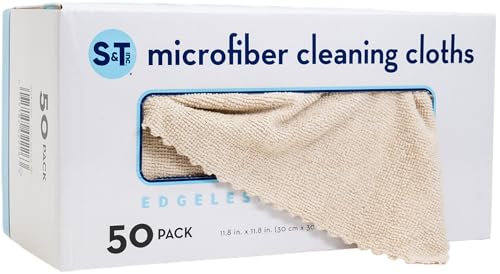 S&T INC. ST INC 50 Pack Microfiber Cleaning Cloth with Box Bulk Towels for Home Reusable Microfiber Towels for Cars Cleaning Rags Beige 190gsm 118 Inches x 118 Inches 50 Count - Image 1