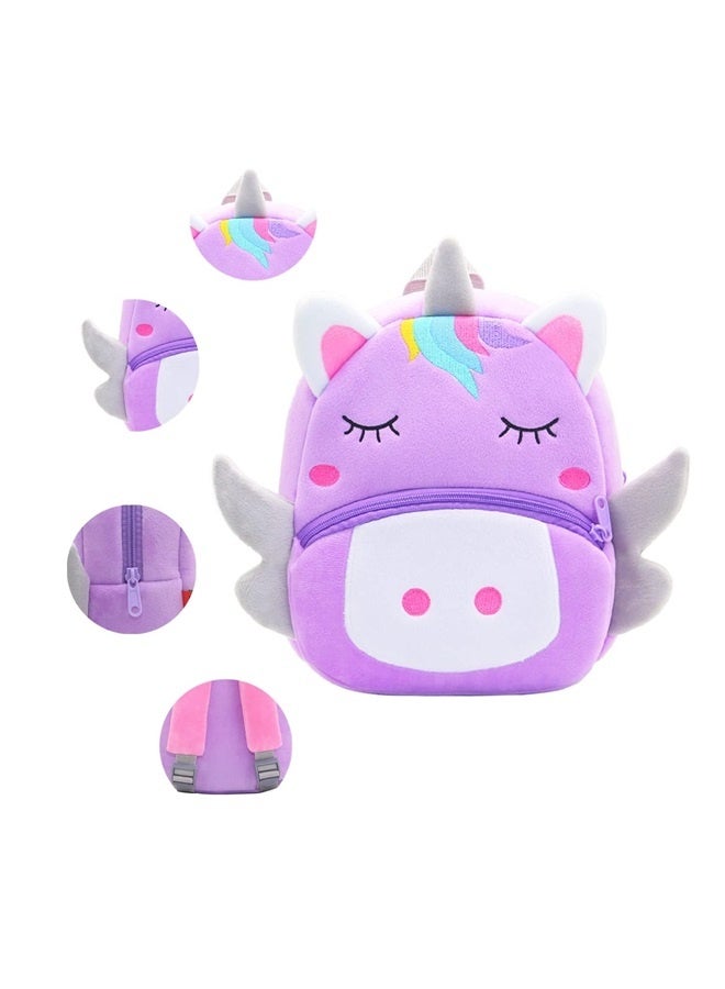 Cute Toddler Backpack Toddler Bag Plush Animal Cartoon Mini Travel Bag for Baby Girl Boy 2-6 Years(Purple Cute Unicorn)  - Image 3