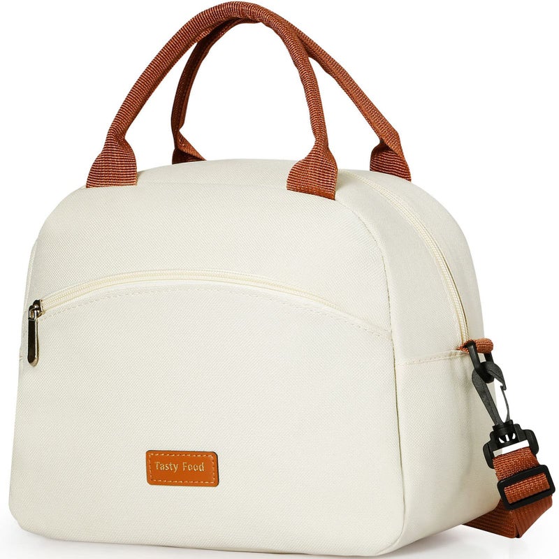 Insulated Lunch Bag For Women Men Waterproof Cooler Bag Lunch Box For Women Portable Reusable TwoToneWith Adjustable Straps Can Be Used For WorkWhite and Brown