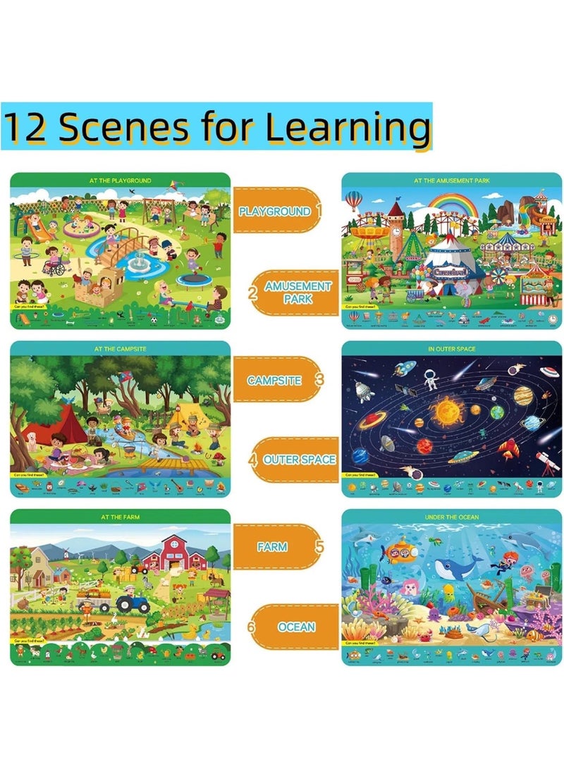 ابحث واعثر على كتب للأطفال، كتاب تعليمي مشغول للأطفال من عمر 3-5 سنوات، 12 لوحة نشاط بمواضيع مختلفة معMarkers، ألعاب سفر رائعة للرحلات البرية والطائرات، أفضل هدية للأطفال - Image 2