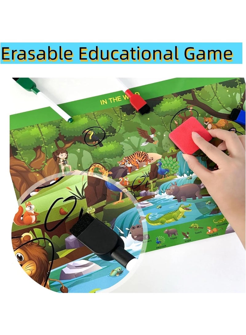 ابحث واعثر على كتب للأطفال، كتاب تعليمي مشغول للأطفال من عمر 3-5 سنوات، 12 لوحة نشاط بمواضيع مختلفة معMarkers، ألعاب سفر رائعة للرحلات البرية والطائرات، أفضل هدية للأطفال - Image 3