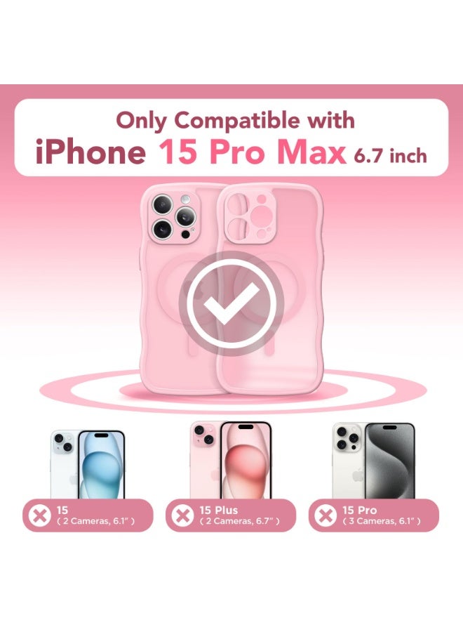 كبرارو جراب لطيف لهاتف iPhone 15 Pro Max، متوافق مع MagSafe، [حافة متموجة مجعدة] [حماية كاملة للكاميرا] [حماية من الصدمات عند السقوط من ارتفاع 14 قدمًا] جراب هاتف مغناطيسي لهاتف 15 Pro Max مقاس 6.7 بوصة، وردي خوخي - Image 2