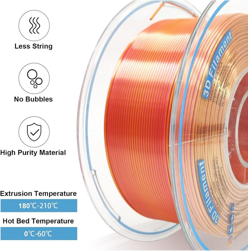 YOUSU Silk PLA Filament for 3D Printer, Dual Color 3D Printing Material, 175mm. Dimensional Accuracy / 003mm., Shiny Pearlescent with Good Adhesion, Vacuum Sealed (2) - Image 4