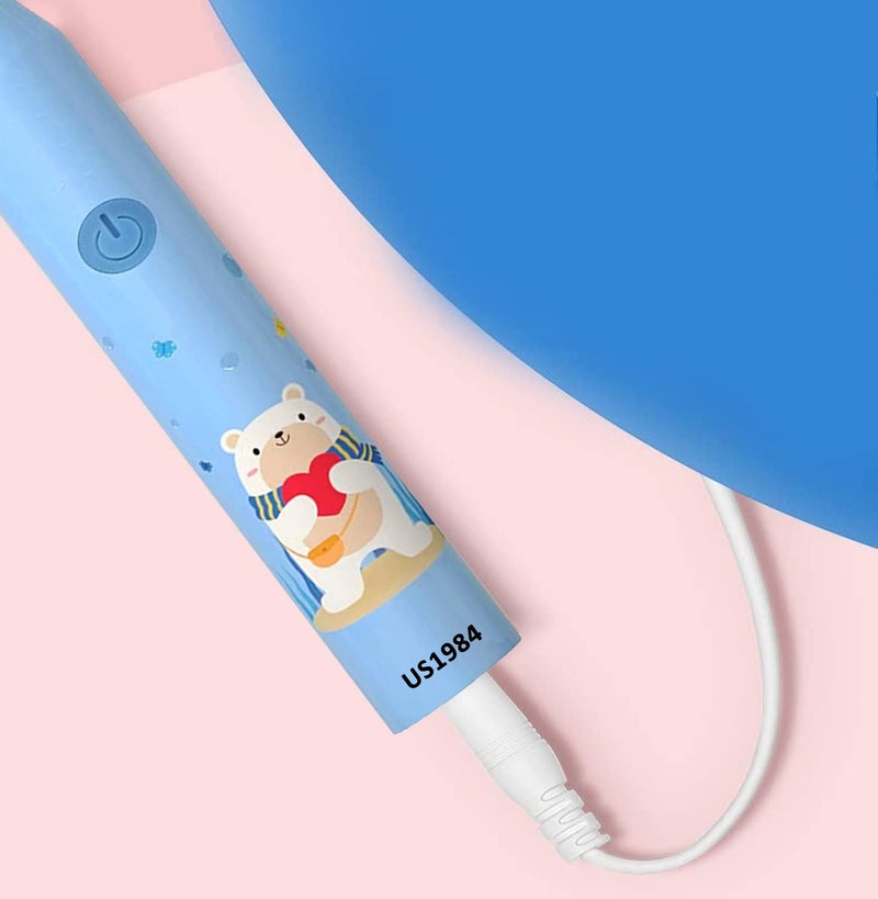 US1984 Sonic Electric Toothbrush for Kids with 5 Modes, 3 Brush Heads & Rechargeable Battery, Ultra Soft Nylon Bristles, IPX7 Waterproof, Electric Power Tooth brush (Blue) - Image 5