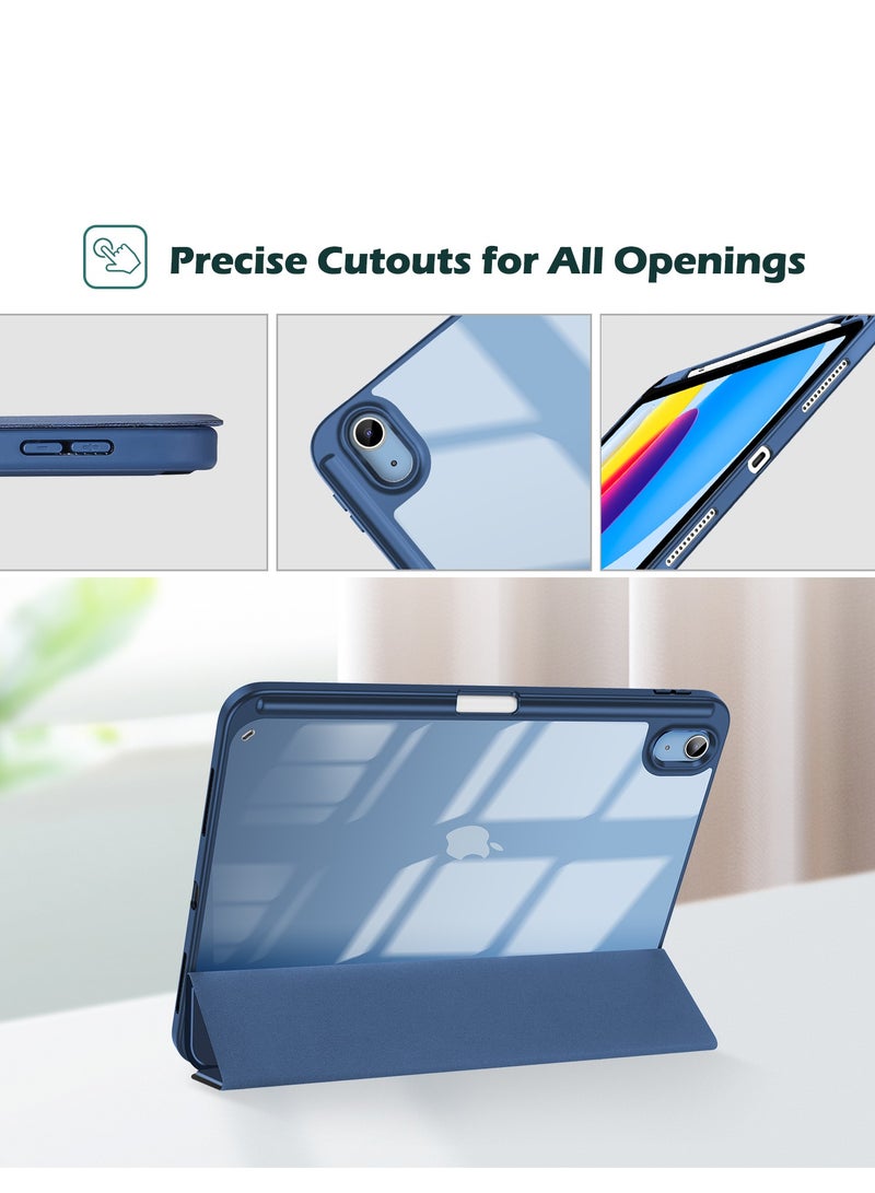 ProCase for iPad 10th Gen Case with Pencil Holder 2022 iPad 10.9 Inch Case, Clear Transparent Back Shell Trifold Protective Cases Shockproof Cover for 2022 iPad 10th Gen A2696 A2757 A2777 -Navy - Image 4