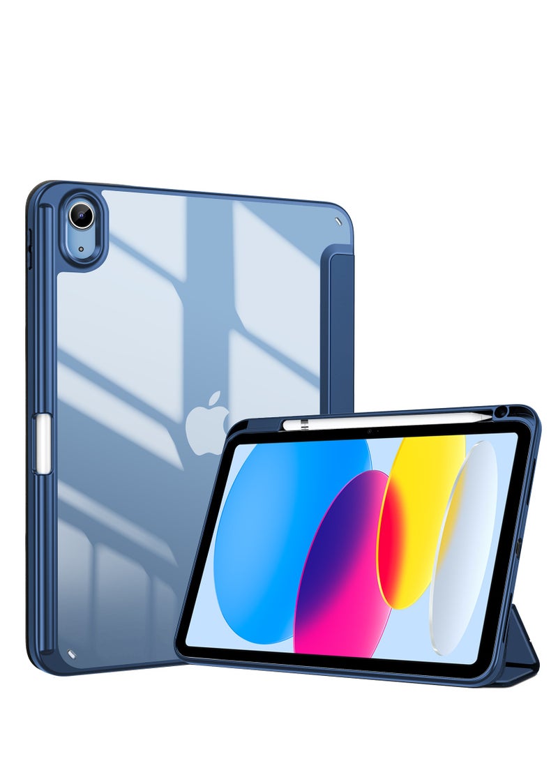 ProCase for iPad 10th Gen Case with Pencil Holder 2022 iPad 10.9 Inch Case, Clear Transparent Back Shell Trifold Protective Cases Shockproof Cover for 2022 iPad 10th Gen A2696 A2757 A2777 -Navy - Image 1