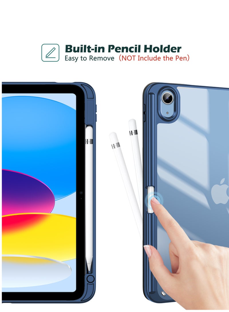 ProCase for iPad 10th Gen Case with Pencil Holder 2022 iPad 10.9 Inch Case, Clear Transparent Back Shell Trifold Protective Cases Shockproof Cover for 2022 iPad 10th Gen A2696 A2757 A2777 -Navy - Image 5