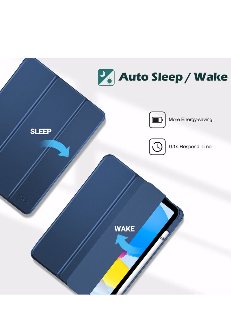 ProCase for iPad 10th Gen Case with Pencil Holder 2022 iPad 10.9 Inch Case, Clear Transparent Back Shell Trifold Protective Cases Shockproof Cover for 2022 iPad 10th Gen A2696 A2757 A2777 -Navy - Image 2