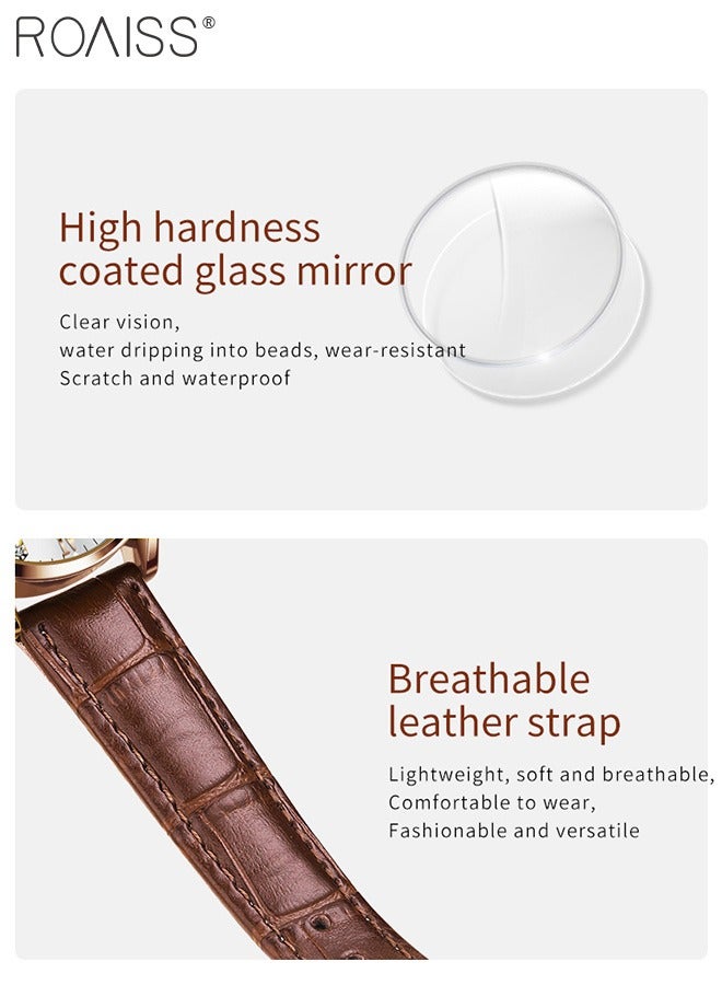 رويس ساعة كرونوغراف كوارتز بحزام جلدي للنساء، ساعة بقرص دائري مع عرض التاريخ، ساعة يد فاخرة مضيئة مقاومة للماء كهدية للسيدات - Image 5