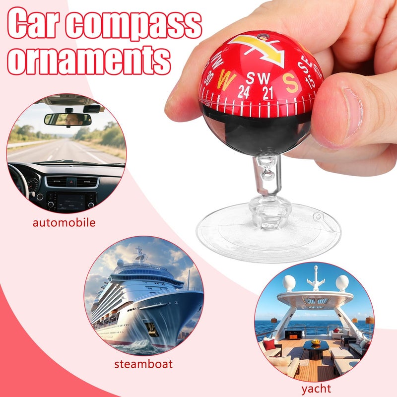 بوصلة سيارة محمولة حمراء للوحة القيادة مع كوب شفاط للملاحة الخارجية البحرية والدراجات النارية - Image 4