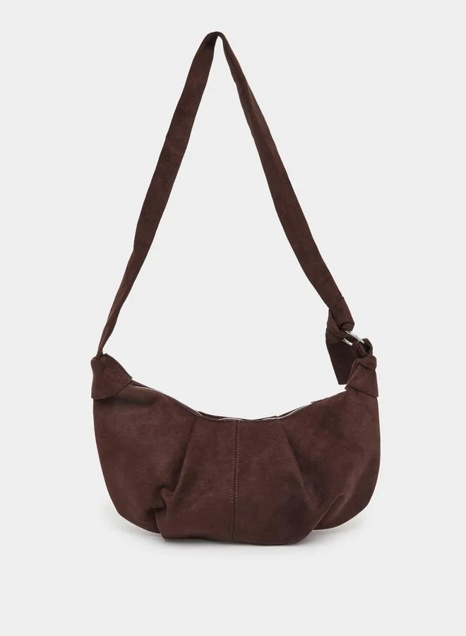 ستايلي حقيبة كتف نسائية جلد سويدي بني على شكل نصف قمر