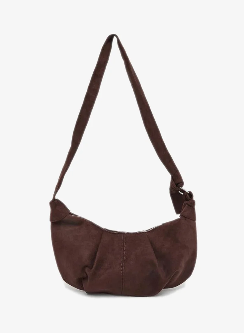 Styli Women Brown Suede Half Moon Shoulder Bag