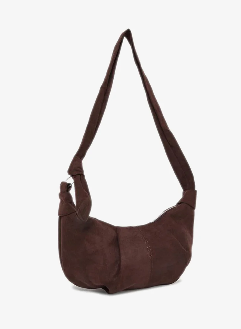 Styli Women Brown Suede Half Moon Shoulder Bag