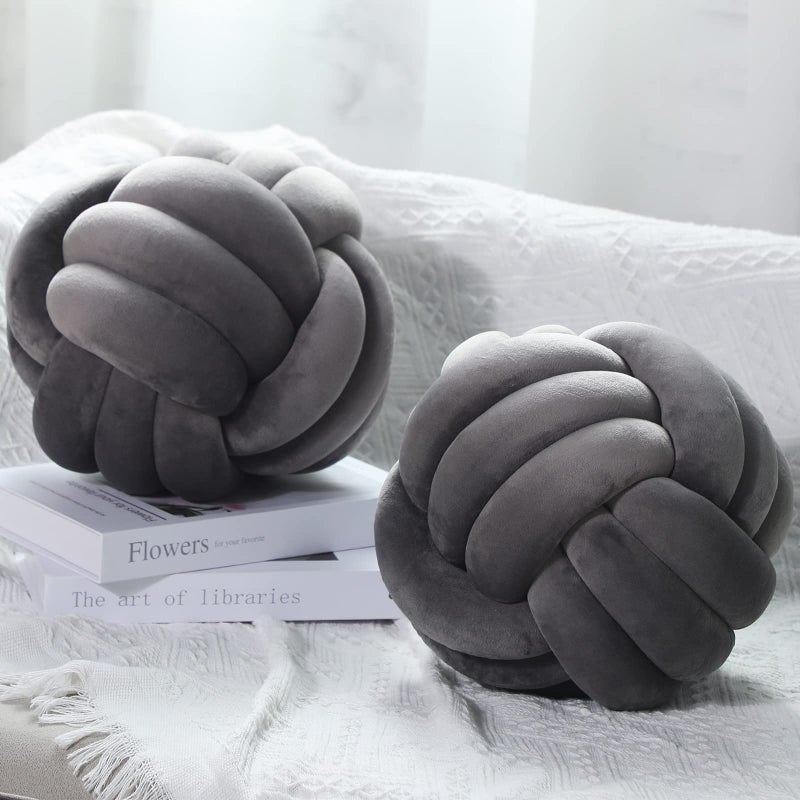 Namalu Namalu 2 Pieces Knot Ball Pillows Round Plush Aesthetic Cushion Pillows Soft Stress Relieving Cute Decorative Knotted Pillows for Kids Bed Sofa Bedroom Decor Dark Gray 787 Inches 