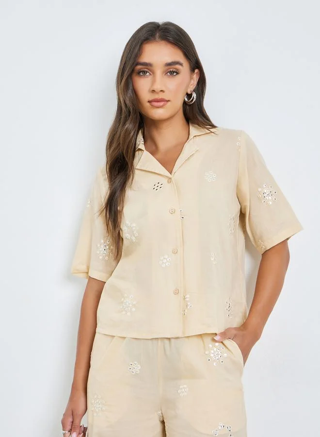 ستايلي طقم منسق من بنطال وبلوزة قطن مطرزة