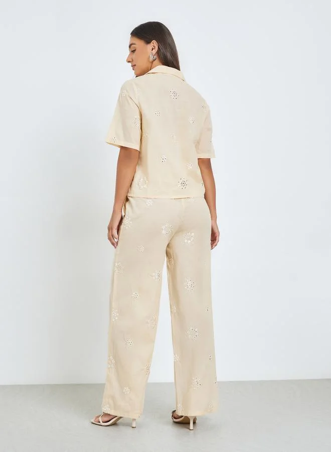 Styli  Beige Embroidered Cotton Shirt and Pants Co-ords for Women | Best Price UAE