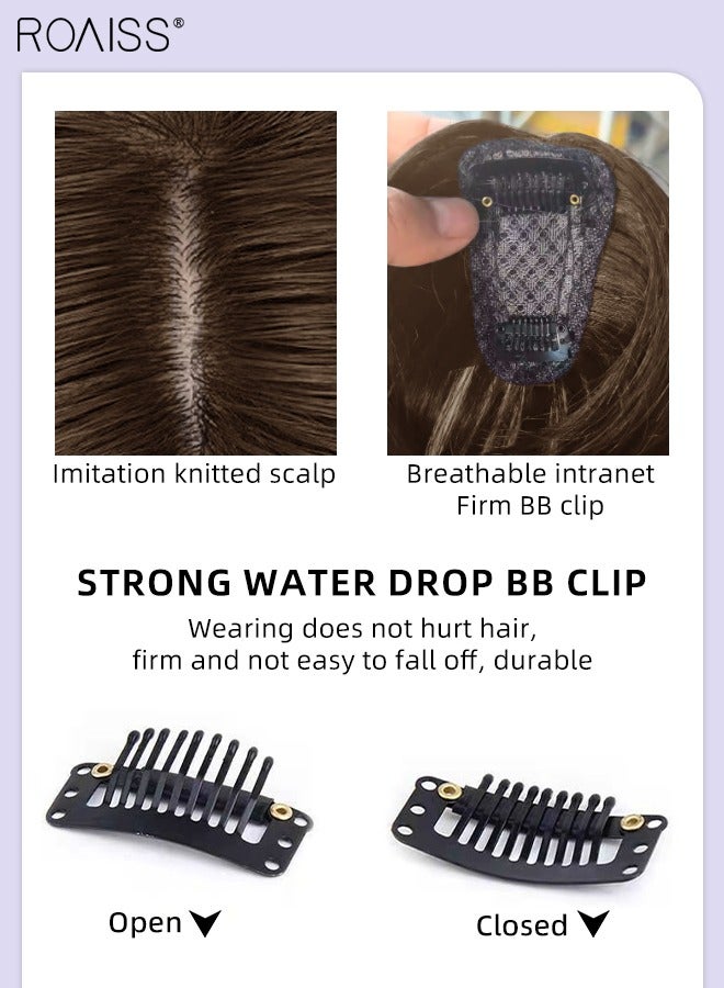 رويس شعر علوي غير مرئي مع غرة للنساء، مشبك شعر على شكل غرة، قطع شعر شبكية داخلية حريرية لتغطية الشعر الخفيف وتساقط الشعر، شعر رمادي، بني فاتح، - Image 5