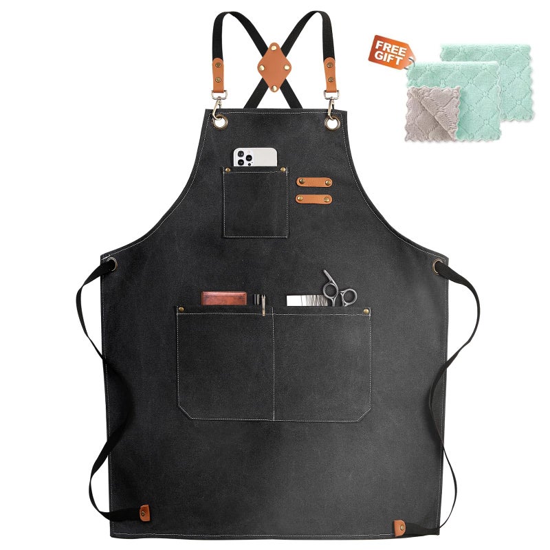 ZOMAO Chef ApronCross Back Apron for Women and MenCotton Canvas Apron with Adjustable Straps and Large PocketsKitchen Cooking Baking Bib Apron