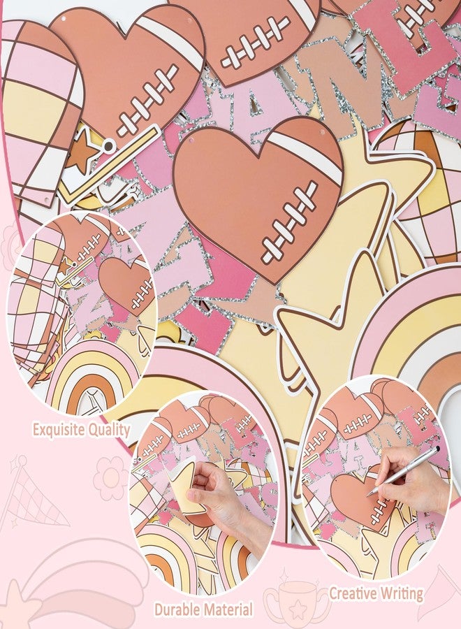 CPicdn 136Pcs Fall Pink Football Bulletin Board Classroom Decoration Set, Cute Autumn Sport Cutouts Football Name Tags Banners Border Trims Back to School Motivational Classroom Chalkboard Supplies - Image 3