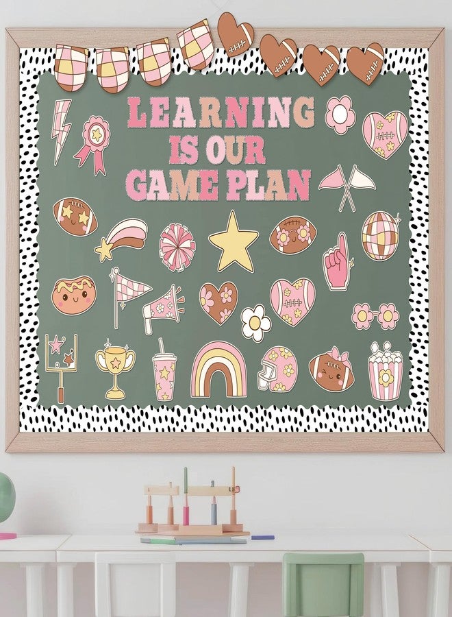 CPicdn 136Pcs Fall Pink Football Bulletin Board Classroom Decoration Set, Cute Autumn Sport Cutouts Football Name Tags Banners Border Trims Back to School Motivational Classroom Chalkboard Supplies - Image 4
