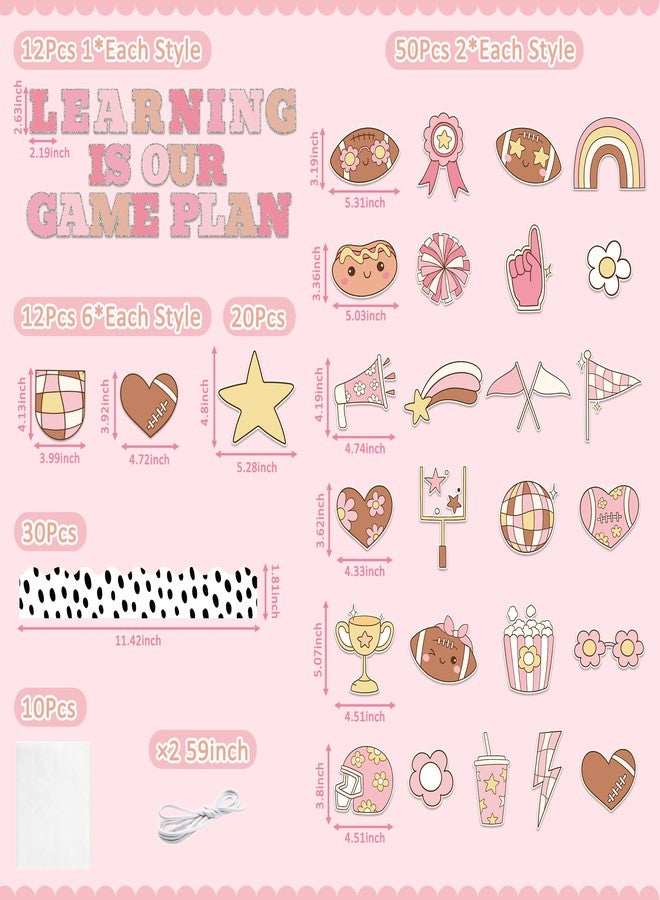 CPicdn 136Pcs Fall Pink Football Bulletin Board Classroom Decoration Set, Cute Autumn Sport Cutouts Football Name Tags Banners Border Trims Back to School Motivational Classroom Chalkboard Supplies - Image 2