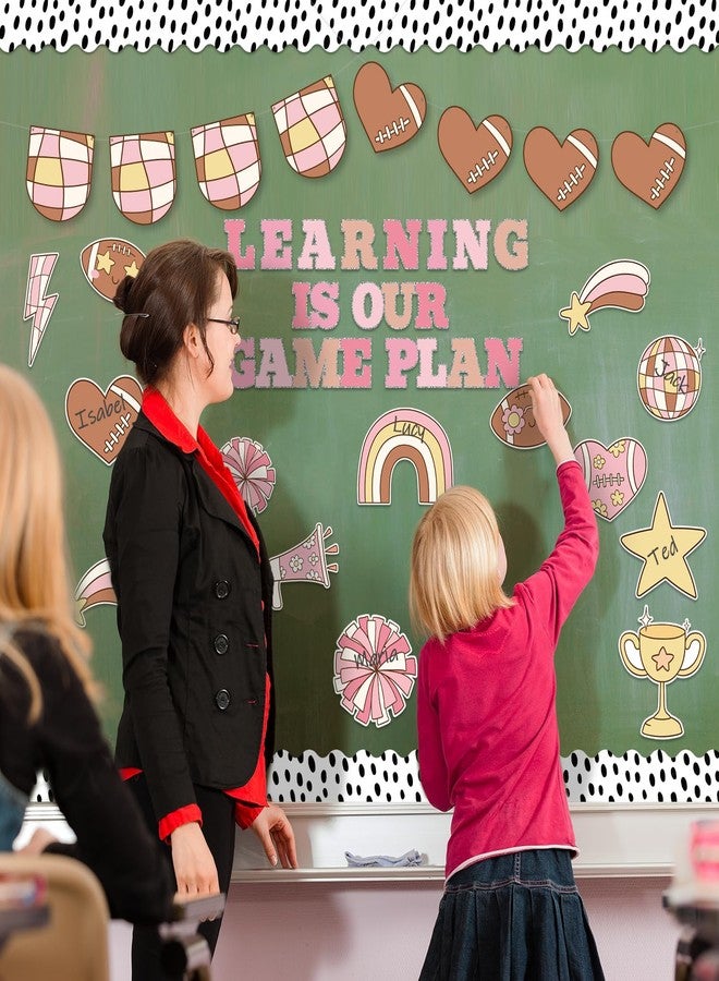 CPicdn 136Pcs Fall Pink Football Bulletin Board Classroom Decoration Set, Cute Autumn Sport Cutouts Football Name Tags Banners Border Trims Back to School Motivational Classroom Chalkboard Supplies - Image 5
