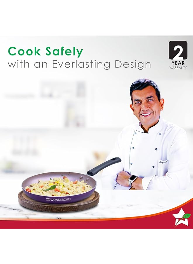 Wonderchef Valencia Non Stick Fry Pan | Cool Touch Bakelite Handle | Pure Grade Aluminium| Pfoa Free | 1.5 Litres Capacity | Size 24 Cm | 1 Year Warranty | Purple - Image 2