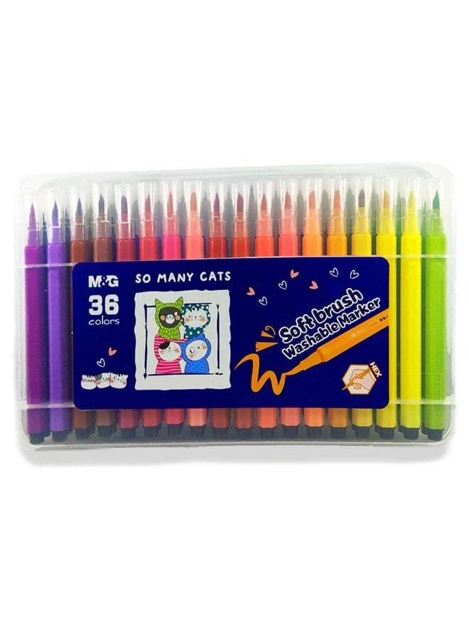 M&G Chenguang So Many Cats Soft Brush Washable Colour Marker Set 36 Colors - No:ACP901H5