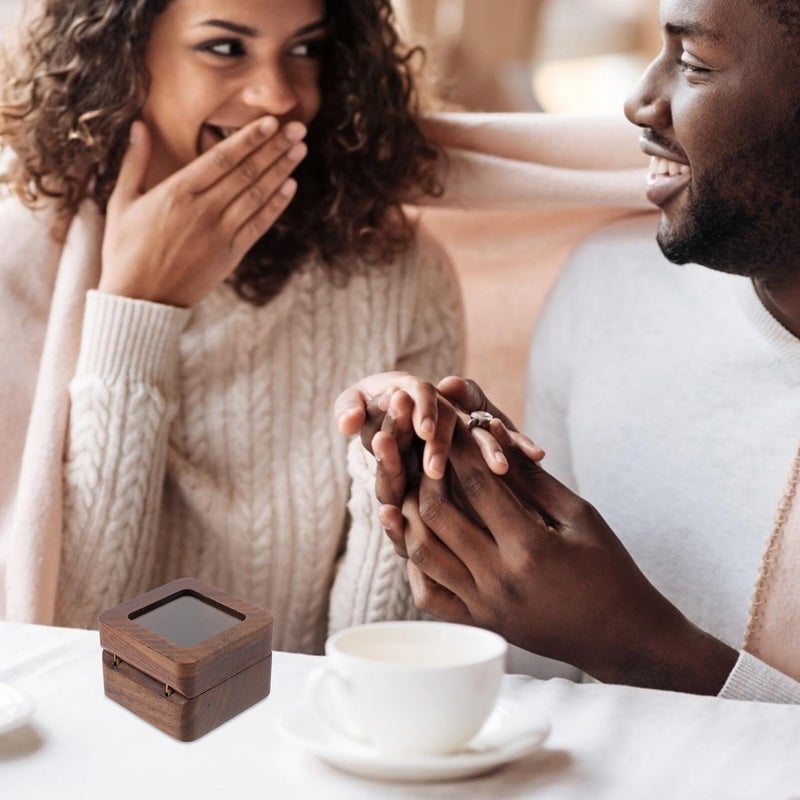 صندوق خشب الجوز بحلقة مزدوجة وداخل أبيض مزدوج الطبقات لخطوبة الزواج - Image 4