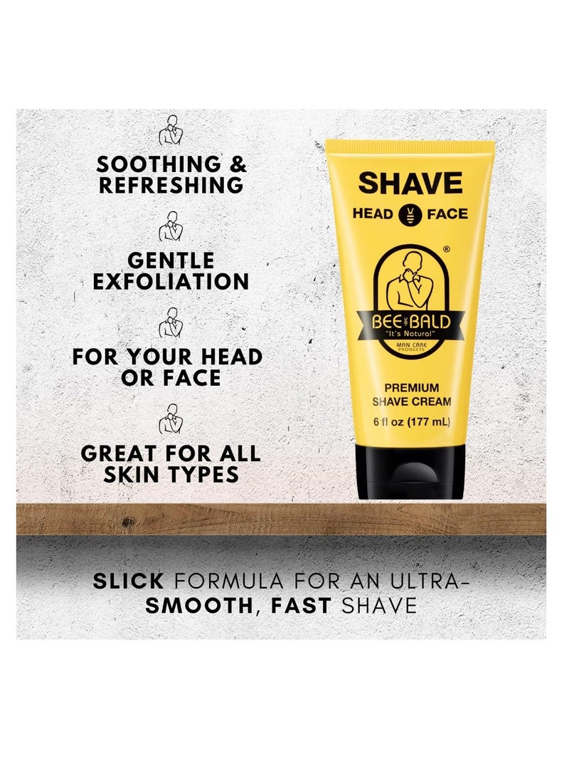 Bee Bald - Bee Bald SHAVE Premium Shave Cream Goes On Light & Slick For A Shave That's Incredibly Smooth & Quick For Both Face And Head, 6 Fl Oz - Image 1