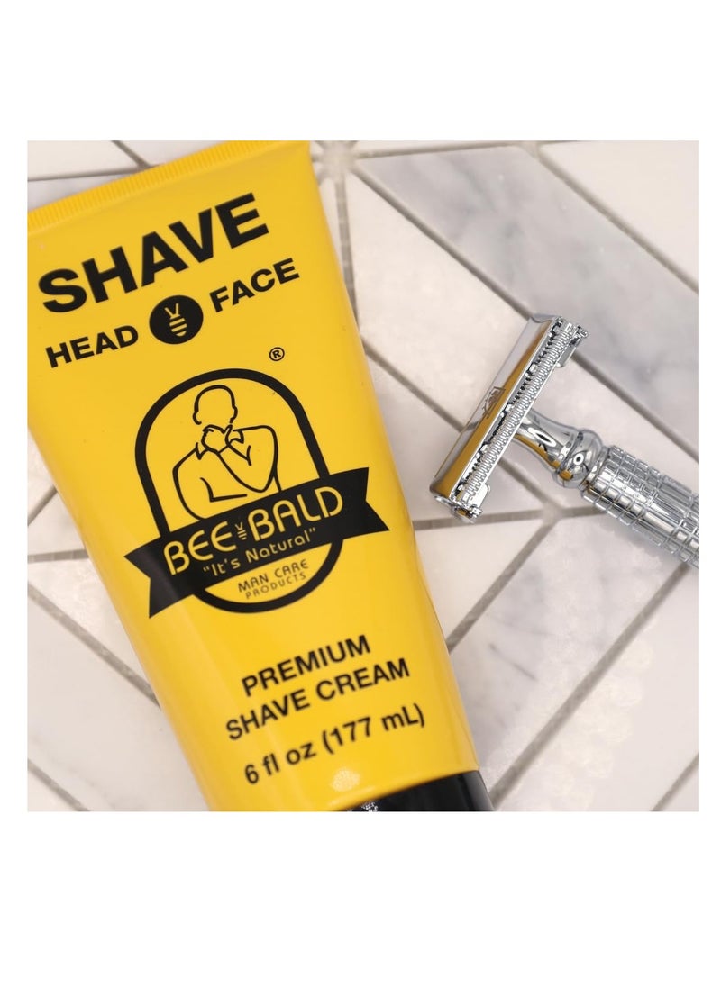 Bee Bald - Bee Bald SHAVE Premium Shave Cream Goes On Light & Slick For A Shave That's Incredibly Smooth & Quick For Both Face And Head, 6 Fl Oz - Image 1