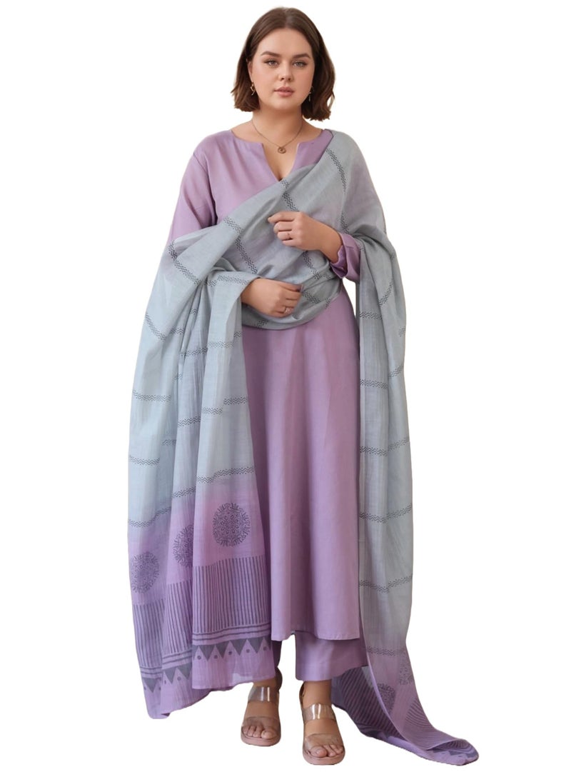 GoSriKi قميص نسائي من رايون فسكوز صلب مستقيم مع بنطلون ودوبيتا (باراديس بنفسجي-GS_L_Purple_Large) - Image 1