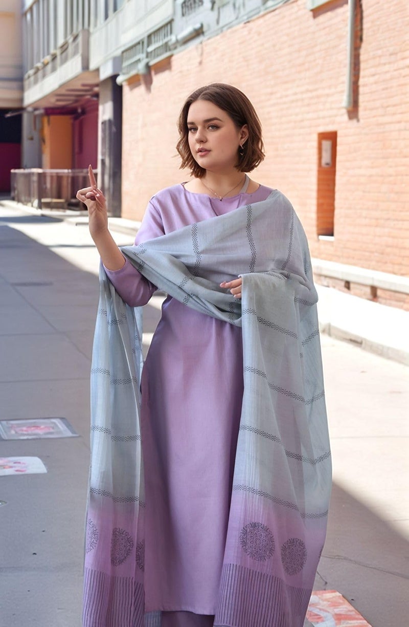 GoSriKi قميص نسائي من رايون فسكوز صلب مستقيم مع بنطلون ودوبيتا (باراديس بنفسجي-GS_L_Purple_Large) - Image 3