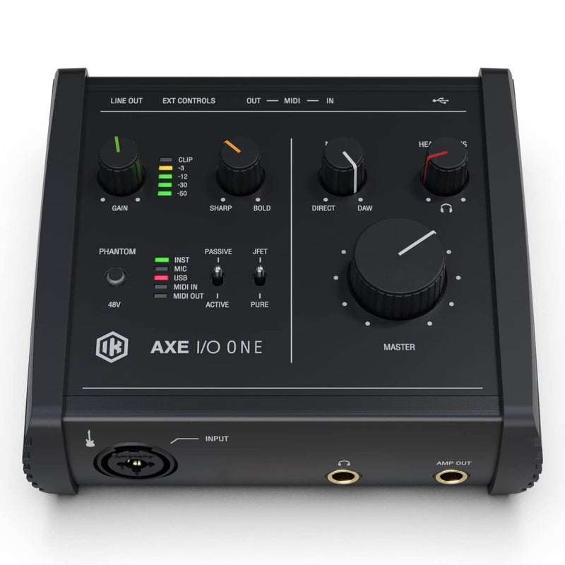 IK Multimedia AXE I/O One - واجهة صوتية احترافية USB مع تشكيل نغمة الجيتار المتقدم Z-TONE، يتضمن برامج AmpliTube و TONEX، معدات استوديو تسجيل عالية الدقة - Image 1