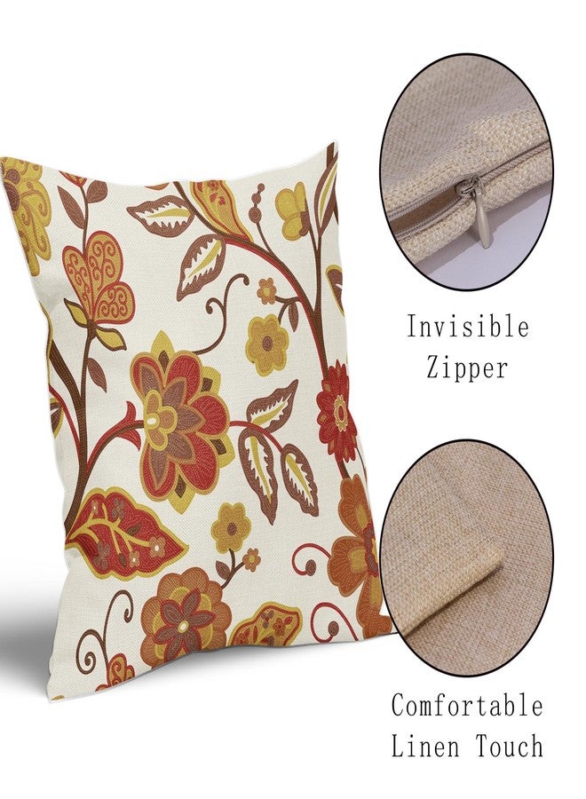Sweetshow Fall Floral Pillow Covers 18x18 Set of 2 Red Yellow Burnt Orange Flower Print Throw Pillows Autumn Outdoor Decorative Pillow Case Square Linen Cushion Covers Farmhouse Decor for Home Couch Sofa Bed - Image 4