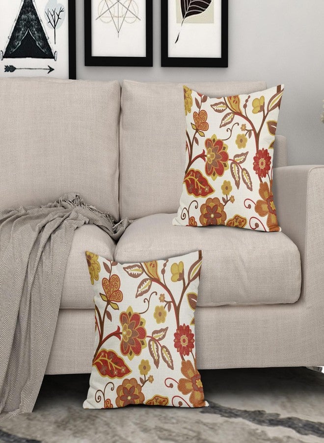 Sweetshow Fall Floral Pillow Covers 18x18 Set of 2 Red Yellow Burnt Orange Flower Print Throw Pillows Autumn Outdoor Decorative Pillow Case Square Linen Cushion Covers Farmhouse Decor for Home Couch Sofa Bed - Image 3