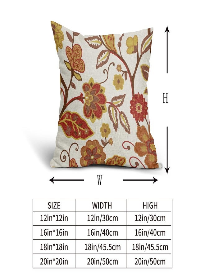 Sweetshow Fall Floral Pillow Covers 18x18 Set of 2 Red Yellow Burnt Orange Flower Print Throw Pillows Autumn Outdoor Decorative Pillow Case Square Linen Cushion Covers Farmhouse Decor for Home Couch Sofa Bed - Image 5