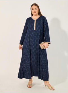 Styli Plus Size Embroidered V-Neck A-Line Jalabyia  - Image 2
