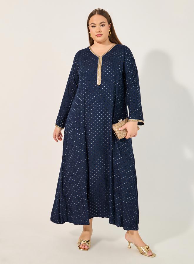 Styli Plus Size Embroidered V-Neck A-Line Jalabyia  - Image 2