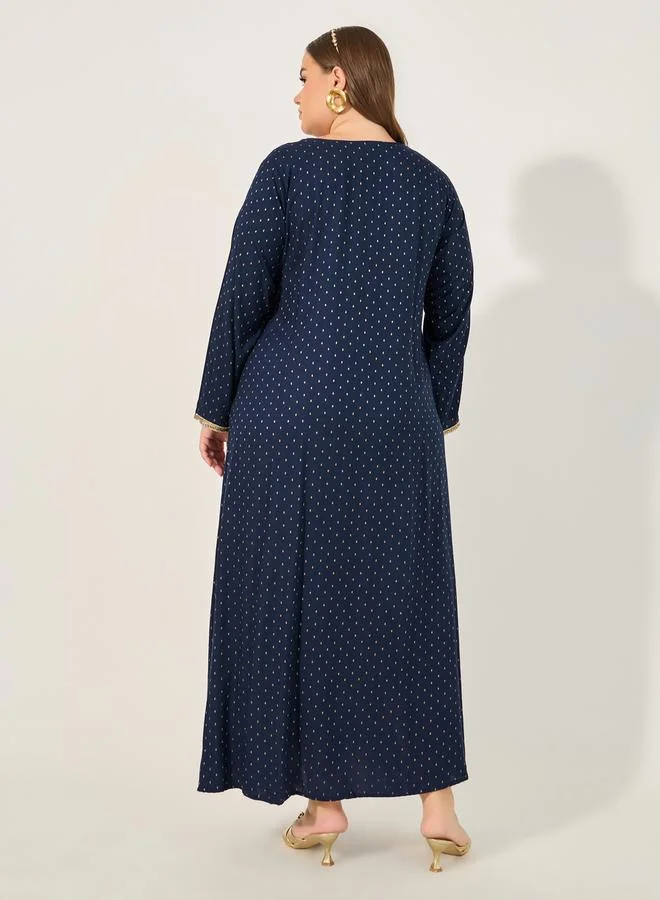 Styli Plus Size Embroidered V-Neck A-Line Jalabyia