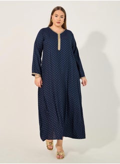 Styli Plus Size Embroidered V-Neck A-Line Jalabyia  - Image 1