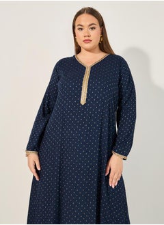 Styli Plus Size Embroidered V-Neck A-Line Jalabyia  - Image 3