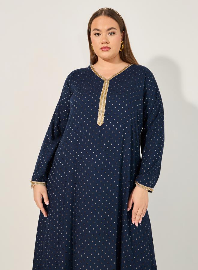 Styli Plus Size Embroidered V-Neck A-Line Jalabyia  - Image 3