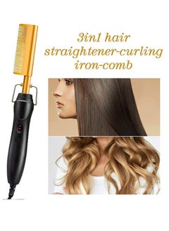 Y&D Hot Comb Hair Straightener 2 in 1 Ceramic Security Portable Curling Iron Heated Brush For Wet & Dry Wigs Women Men  - Image 3