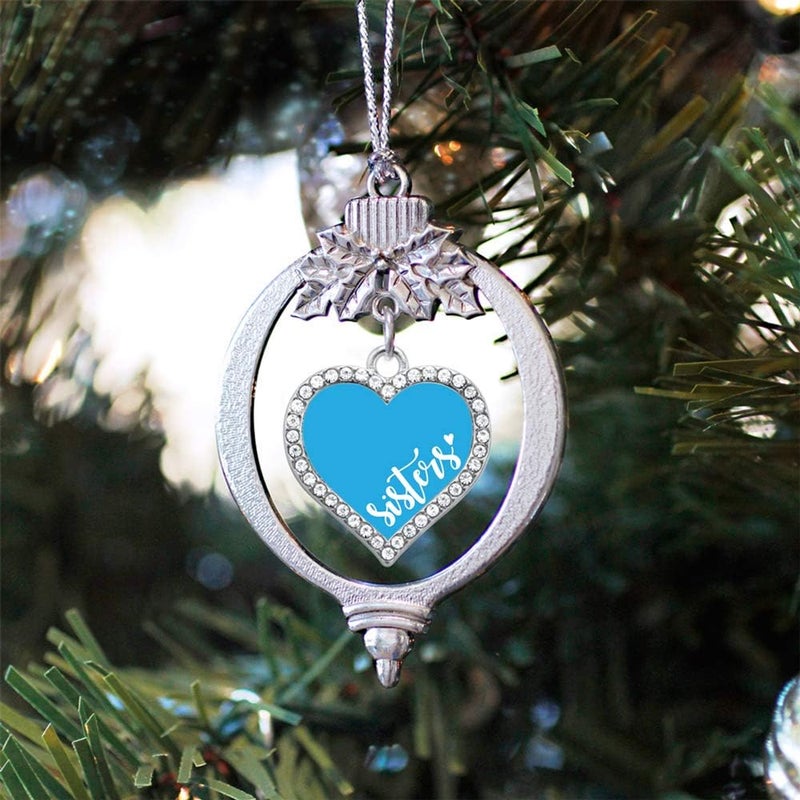 Inspired Silver - Sisters - Blue - Silver Christmas Ornament - Open Heart Charm Christmas Tree Ornament with Cubic Zirconia - Holiday Hanging Decoration - Image 2