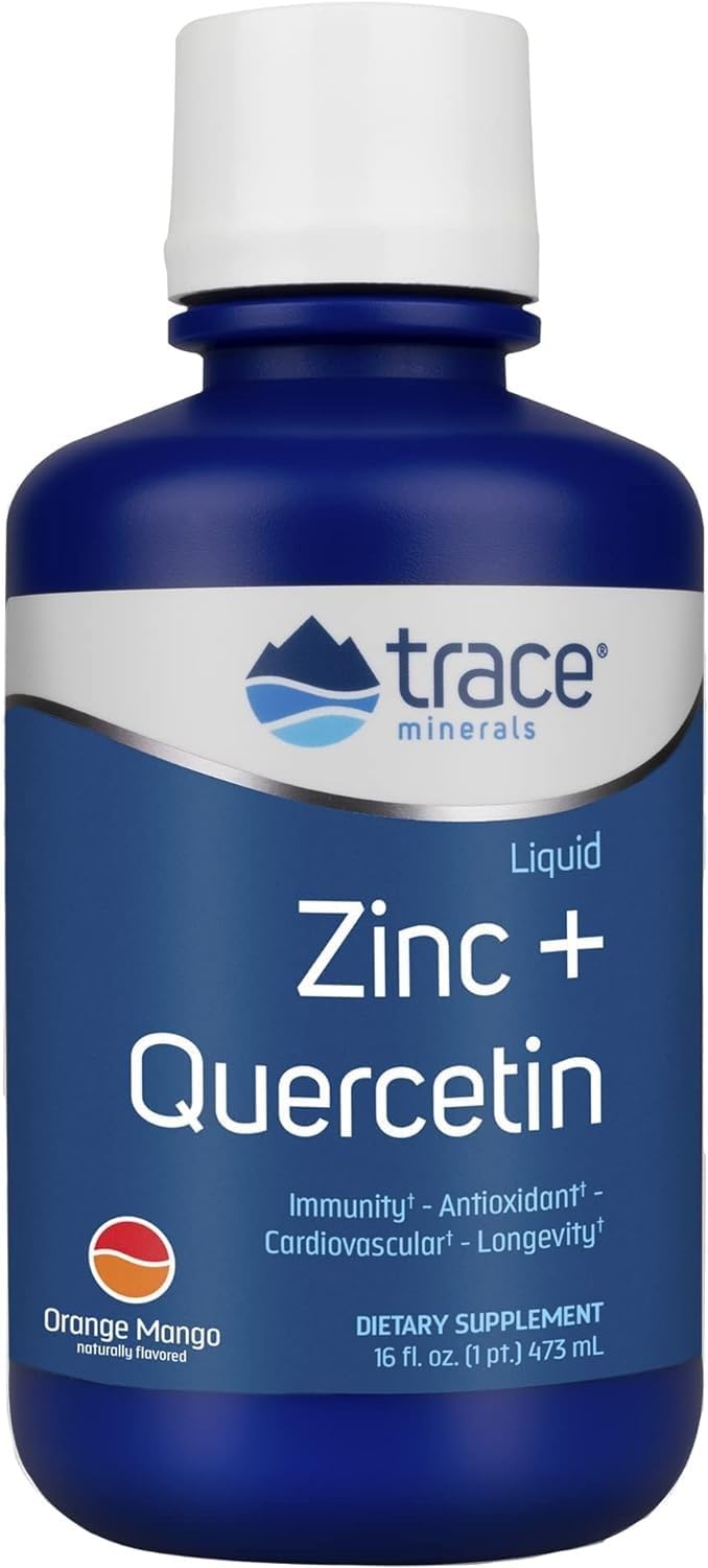 Trace Minerals Liquid Zinc Plus Quercetin  Digestive  Immune Health Supplement  Mineral Supplement with Zinc  Quercetin  Antioxidant  Heart Health Support  Orange Mango 16 fl oz 32 Servings - Image 1