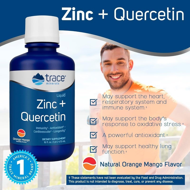 Trace Minerals Liquid Zinc Plus Quercetin  Digestive  Immune Health Supplement  Mineral Supplement with Zinc  Quercetin  Antioxidant  Heart Health Support  Orange Mango 16 fl oz 32 Servings - Image 3